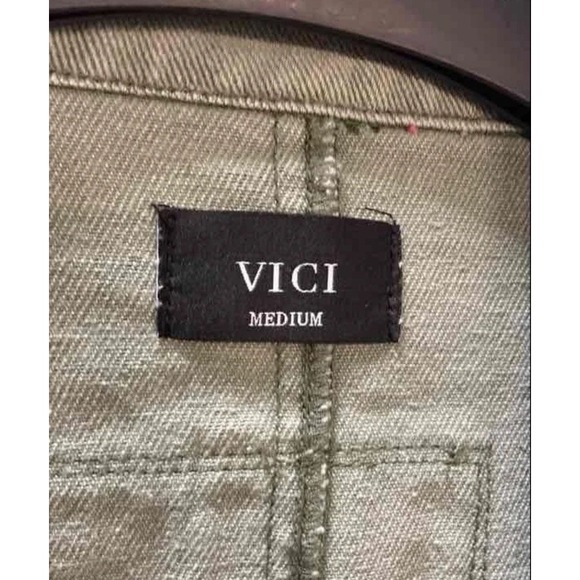 Vici Jacket Blazer M Green Military Aviator Patches Oversized Raw Edges Open - Picture 8 of 11